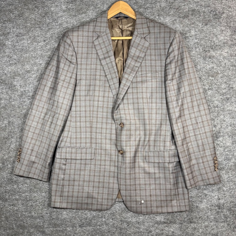 Brooks Brothers Blazer Jacket Mens 42R Madison Fit Reda Italian Wool Plaid Brown